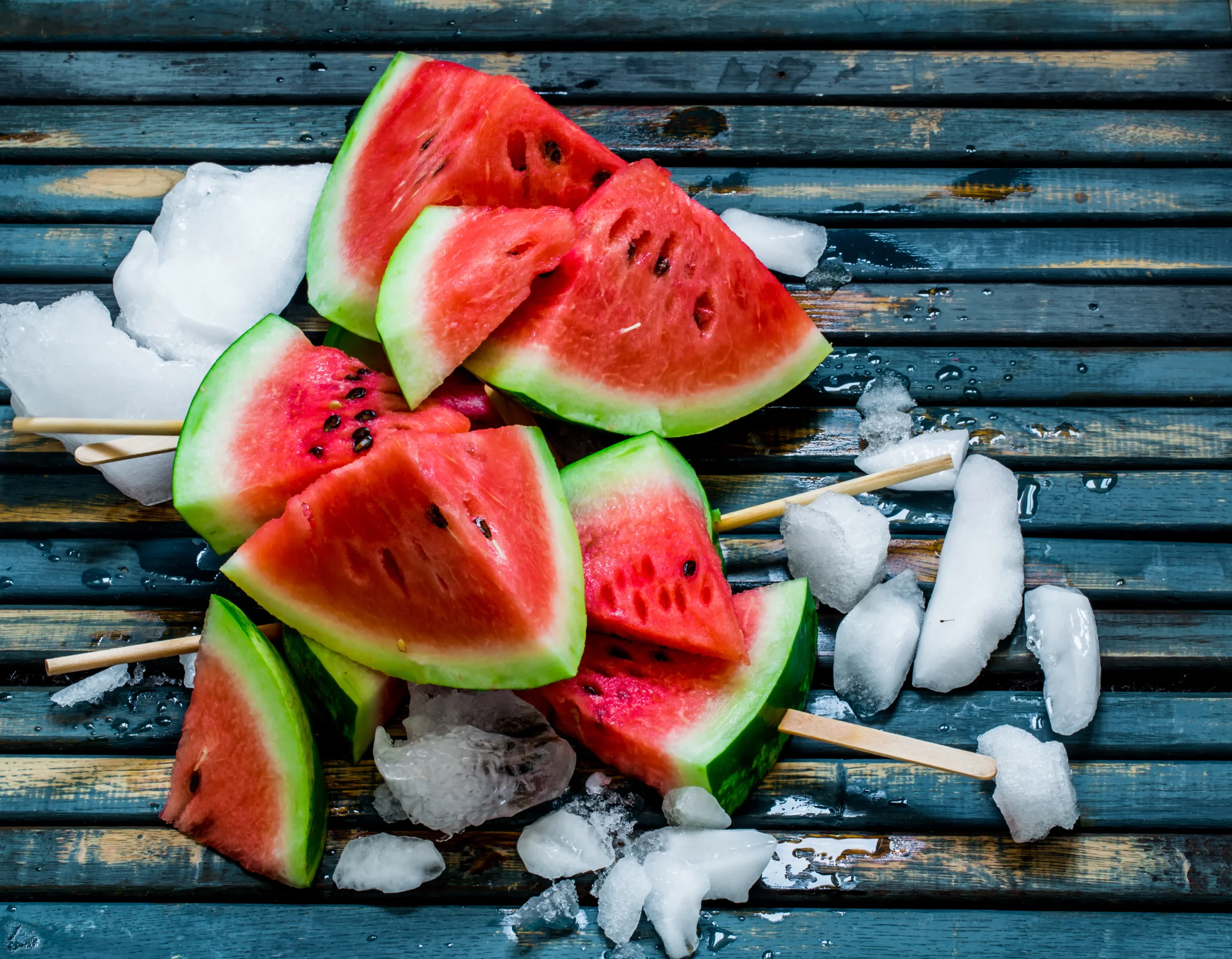 delicious fresh watermelon ice cream with watermelon delicious watermelon blue wooden background closeup scaled