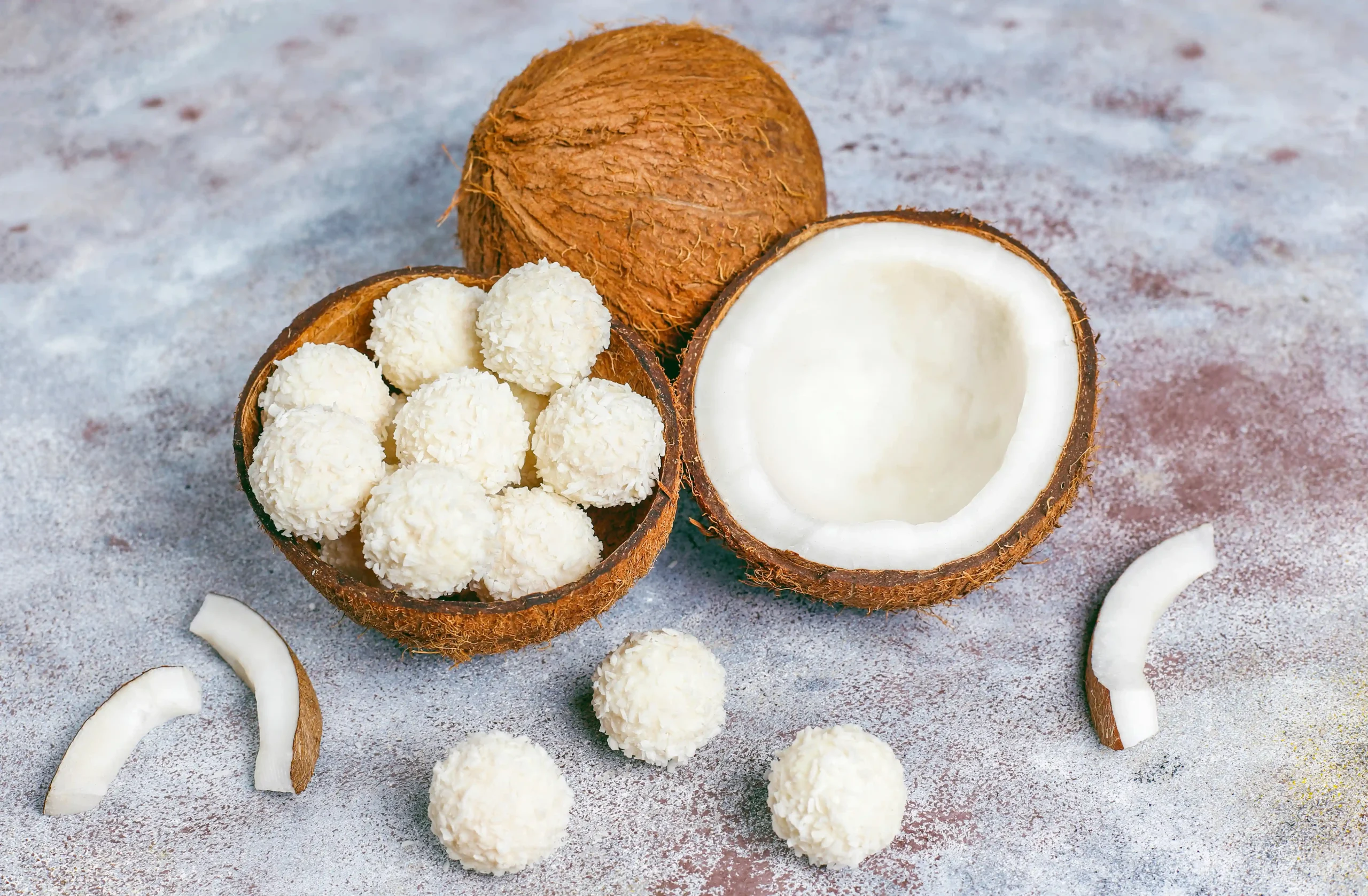 coconut white chocolate truffles with half coconut scaled